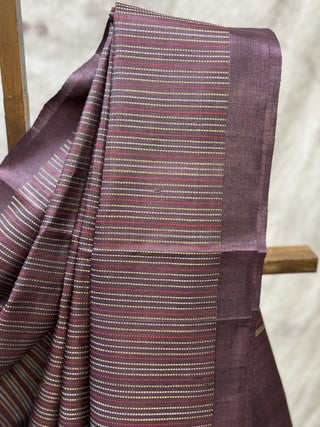 Burgandy Tussar Silk Saree-SRBTSS570