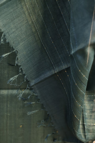 Dark Teal Grey Tussar Silk Dress Material - SRDTGTSDM39