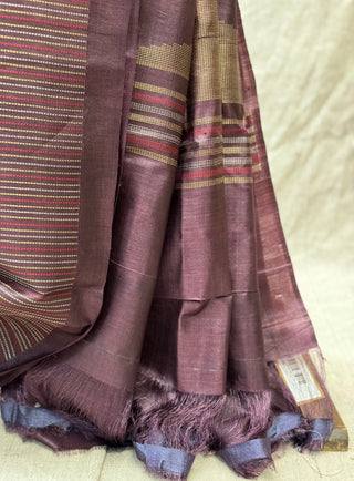 Burgandy Tussar Silk Saree-SRBTSS570