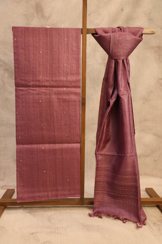 Mauve Tussar Silk Dress Material - SRMTSDM37