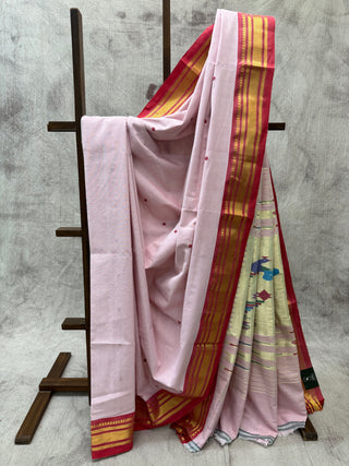 Baby Pink Cotton Paithani Saree-SRBPCPS146