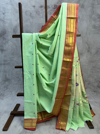 Pista Green Cotton Paithani Saree-SRPGCPS144