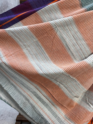 Light Green Striped Cotton Patteda Anchu Saree-SRLGCPAS31