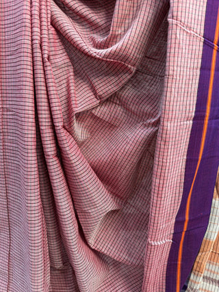 Pink Big Checks Cotton Patteda Anchu Saree-SRPCPAS29