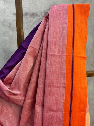 Red Plain Cotton Patteda Anchu Saree-SRPCPAS33