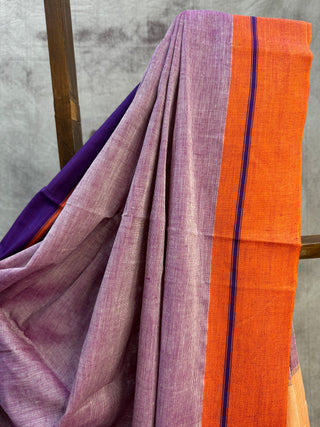 Pink Plain Cotton Patteda Anchu Saree-SRPCPAS36