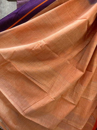 Pink Plain Cotton Patteda Anchu Saree-SRPCPAS36