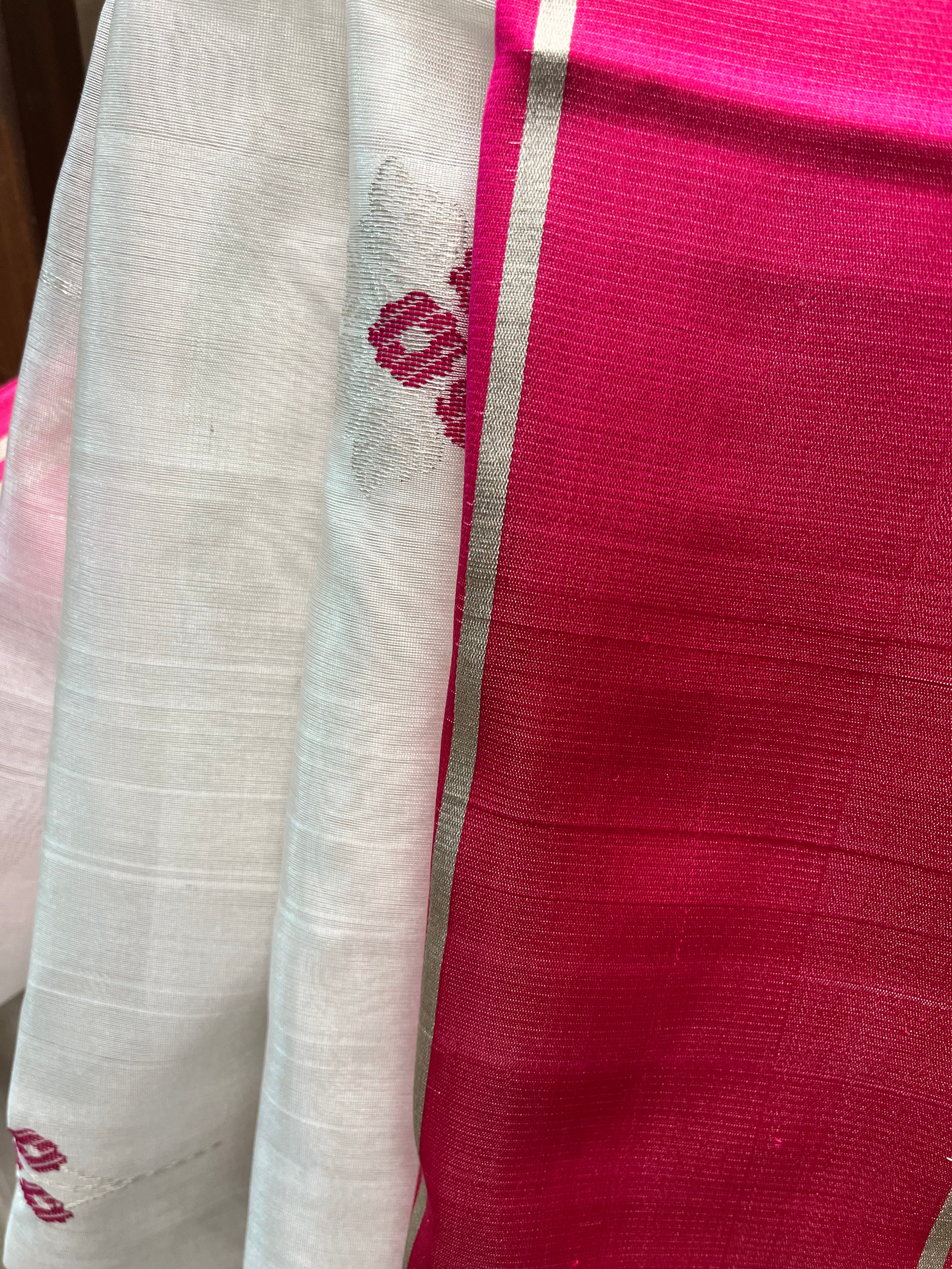 White Chanderi Silk Saree-SRWCSS75