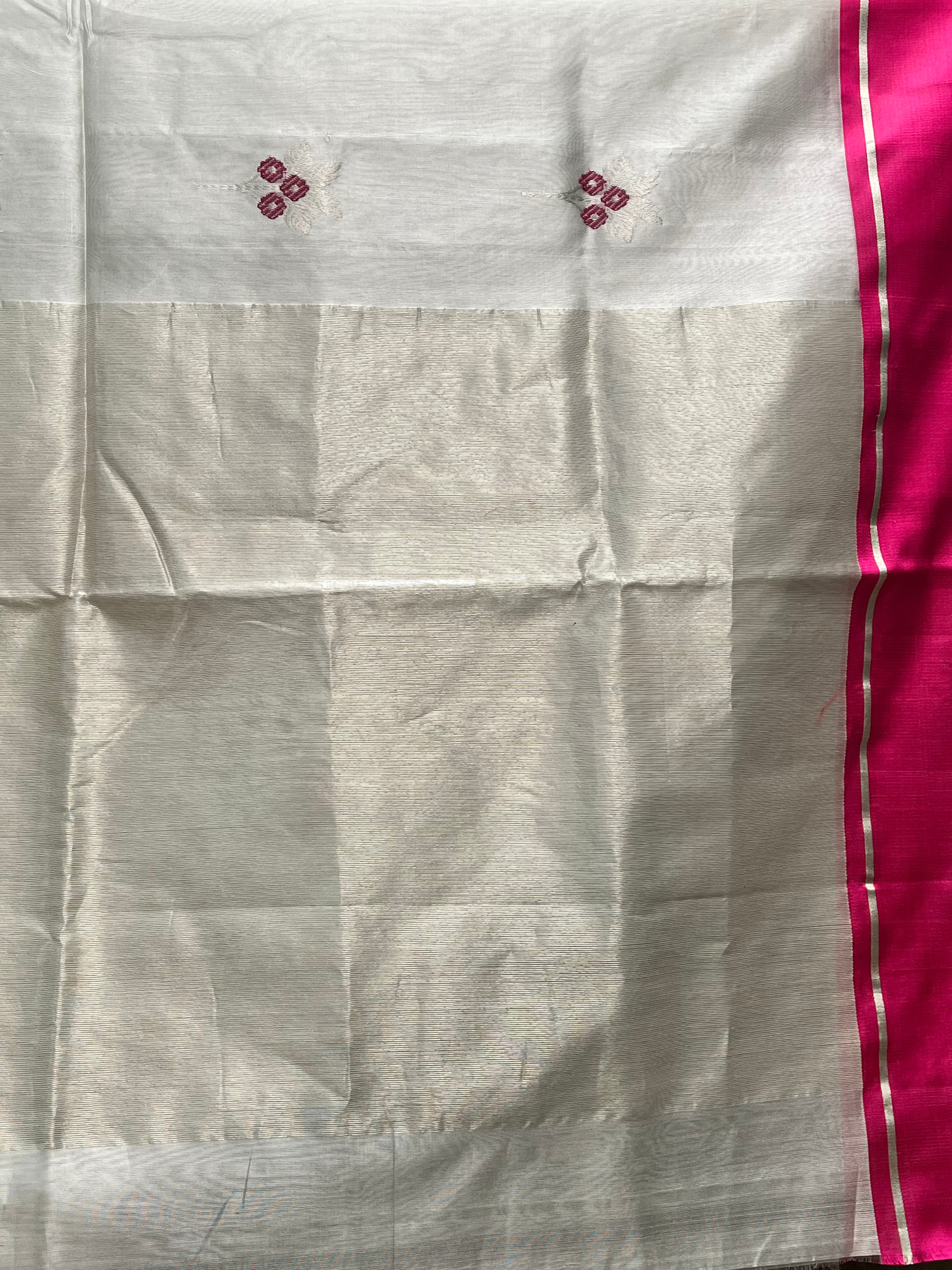White Chanderi Silk Saree-SRWCSS75