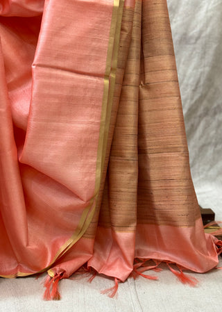 Peach Tussar Silk Saree - SRPTSS634