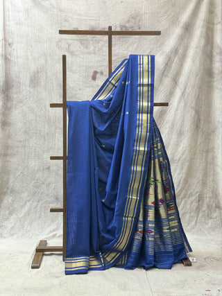 Blue Cotton Paithani Saree-SRBCPS198