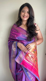 Two Tone Purple Silk Paithani Saree - SRTTPSPS761