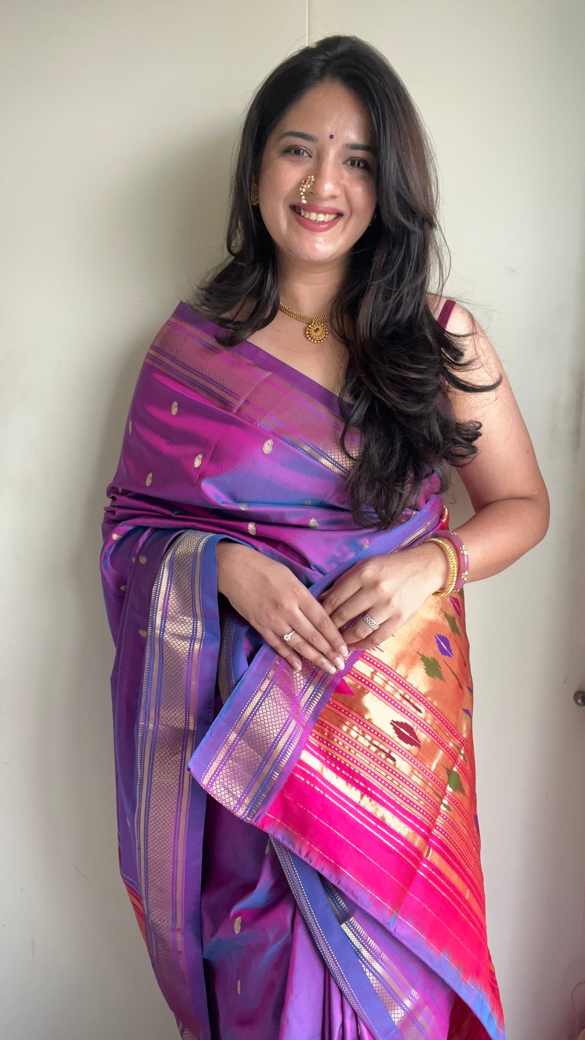 Two Tone Purple Silk Paithani Saree - SRTTPSPS761