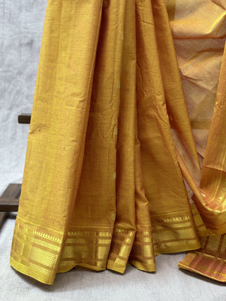 Two Tone Mustard Cotton Paithani Saree-SRTTMCPS202