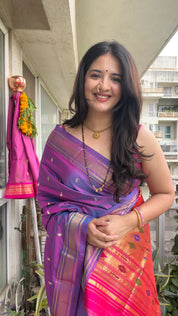 Two Tone Purple Silk Paithani Saree - SRTTPSPS761