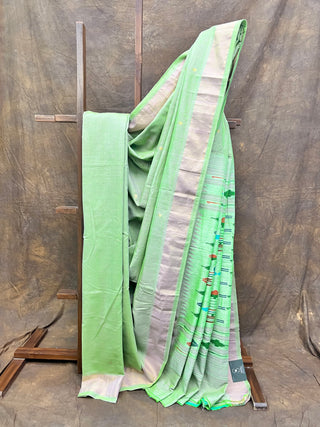 Parrot Green Cotton Paithani Saree-SRPGCPS120