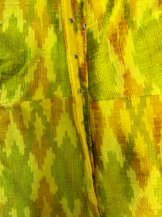Yellow Ikat Print Raw Silk Blouse-SRYRSB7