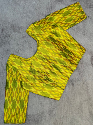 Yellow Ikat Print Raw Silk Blouse-SRYRSB7