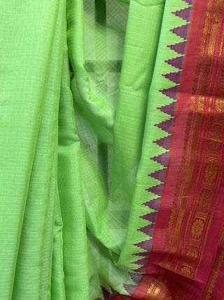 Parrot Green Cotton Gadwal Saree - SRPGCGS72 (Without Blouse Piece)