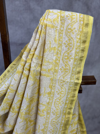 Lemon Yellow HBP Cotton Silk Chanderi Saree-SRLYCSCS510