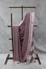 Dusty Pink Small Checks Cotton Patteda Anchu Saree-SRDPCPAS153