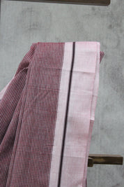 Dusty Pink Small Checks Cotton Patteda Anchu Saree-SRDPCPAS153