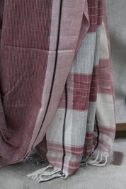 Dusty Pink Small Checks Cotton Patteda Anchu Saree-SRDPCPAS153