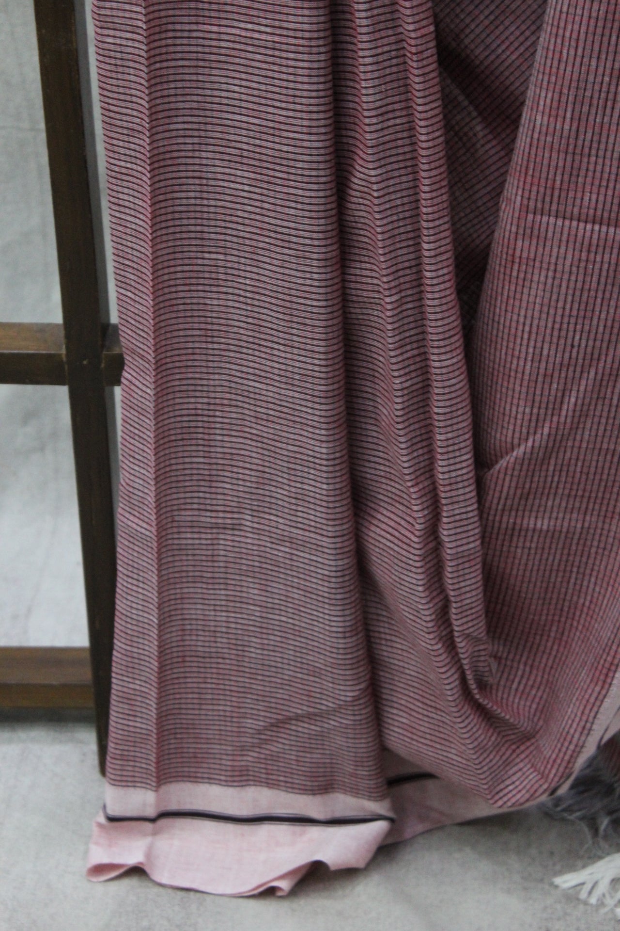 Dusty Pink Small Checks Cotton Patteda Anchu Saree-SRDPCPAS153