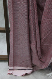 Dusty Pink Small Checks Cotton Patteda Anchu Saree-SRDPCPAS153