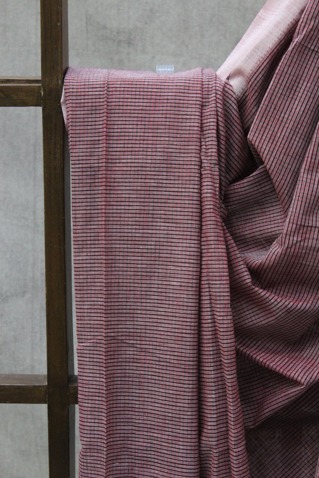 Dusty Pink Small Checks Cotton Patteda Anchu Saree-SRDPCPAS153