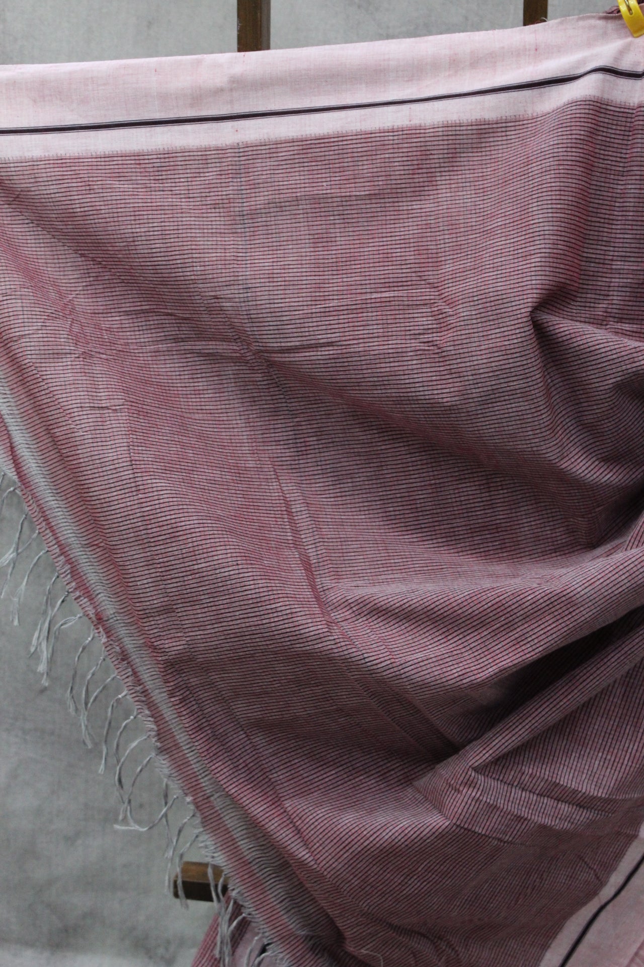 Dusty Pink Small Checks Cotton Patteda Anchu Saree-SRDPCPAS153