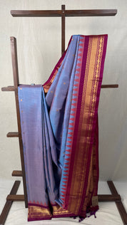 Checkered Blue Gadwal Silk Saree - SRCBGSS542