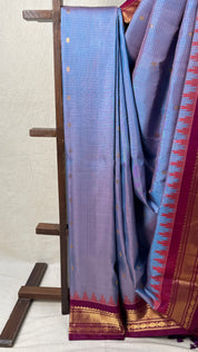 Checkered Blue Gadwal Silk Saree - SRCBGSS542