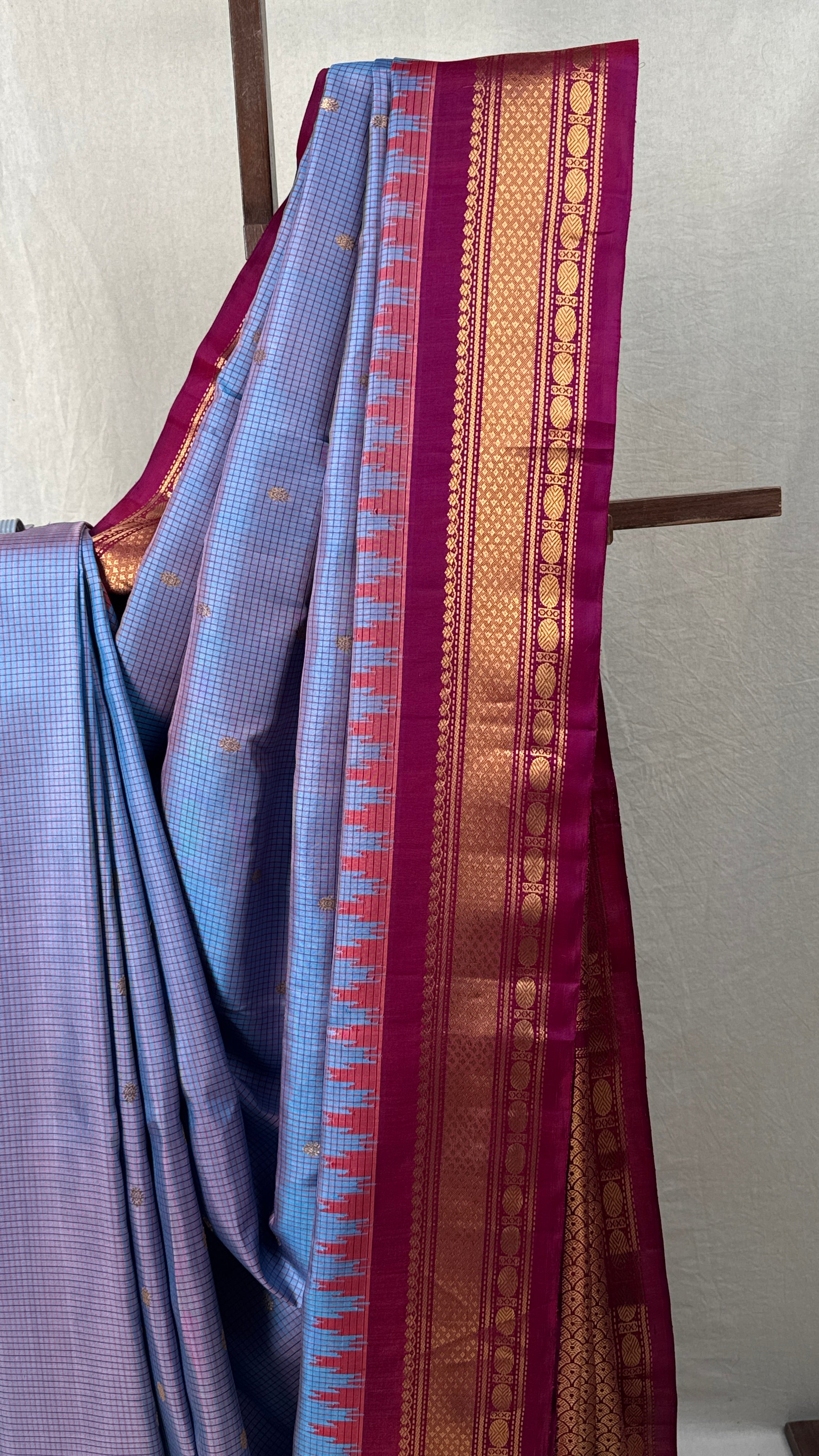 Checkered Blue Gadwal Silk Saree - SRCBGSS542