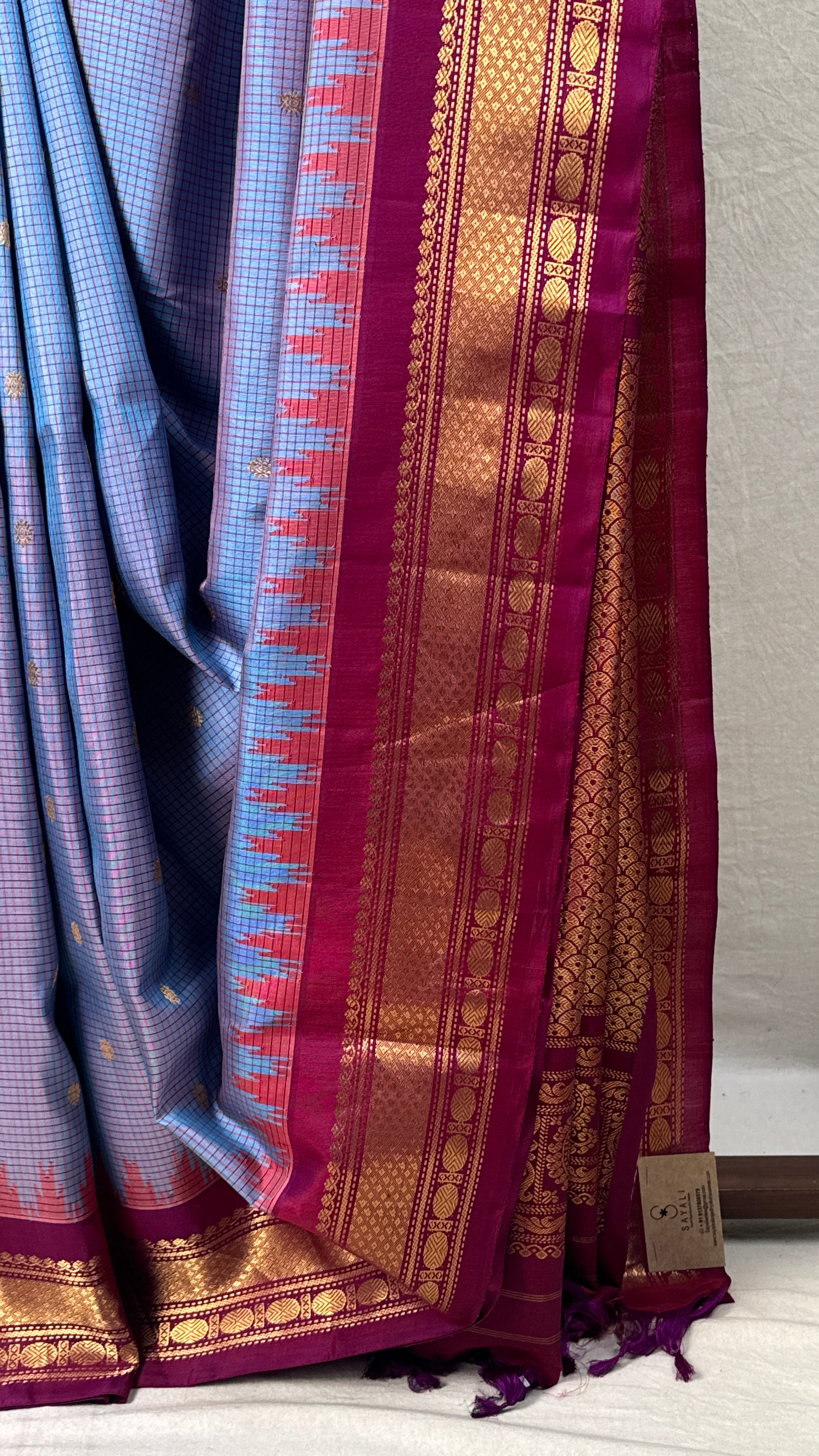 Checkered Blue Gadwal Silk Saree - SRCBGSS542