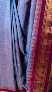 Checkered Blue Gadwal Silk Saree - SRCBGSS542