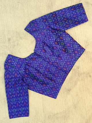 Purple Raw Silk Blouse With Ikat Print-SRPRSB6