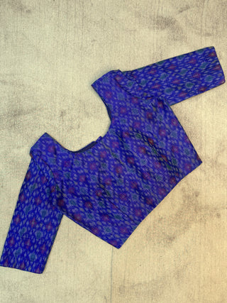Purple Raw Silk Blouse With Ikat Print-SRPRSB6