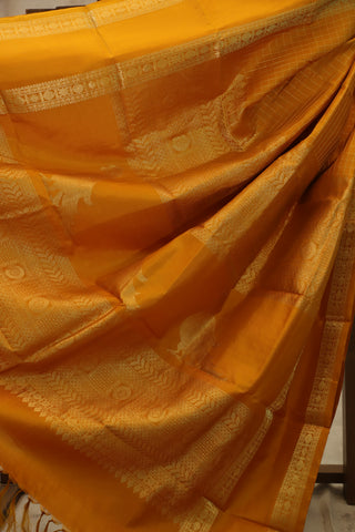 Mustard Yellow Kanjeevaram Silk Saree-SRMYKSS24