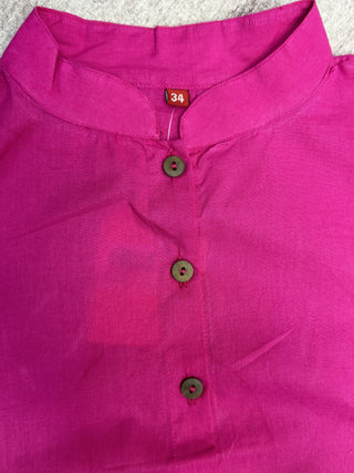 Rani Pink Stand Collar Plain Cotton Blouse