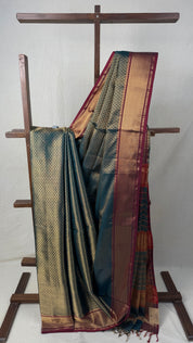 Dual Tone Teal Maheshwari Tissue Saree - SRDTTMTS630