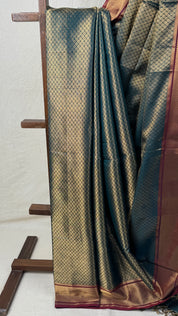 Dual Tone Teal Maheshwari Tissue Saree - SRDTTMTS630