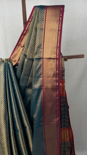 Dual Tone Teal Maheshwari Tissue Saree - SRDTTMTS630