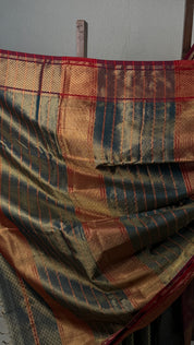 Dual Tone Teal Maheshwari Tissue Saree - SRDTTMTS630