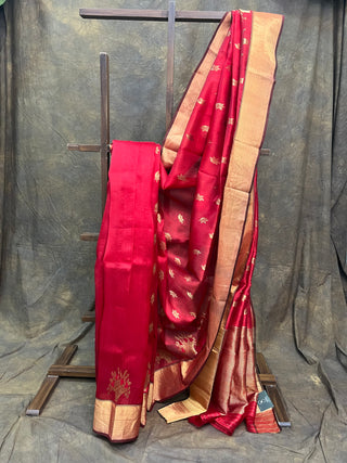 Red Chanderi Silk Saree-SRRCSS68