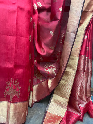 Red Chanderi Silk Saree-SRRCSS68