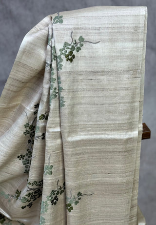 Cream Machine Embroidered Tussar Silk Saree-SRCMETSS513