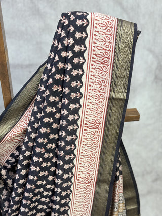 Black HBP Cotton Silk Chanderi Saree With Maheshwari Border -SRBSCS515