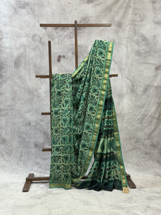 Teal Green HBP Cotton Silk Chanderi Saree With Maheshwari Border -SRTGSCS509