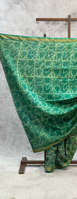 Teal Green HBP Cotton Silk Chanderi Saree With Maheshwari Border -SRTGSCS509